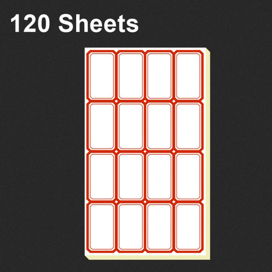 Self-adhesive label sticker sheet with blank red-outline rectangles, 4x5 grid