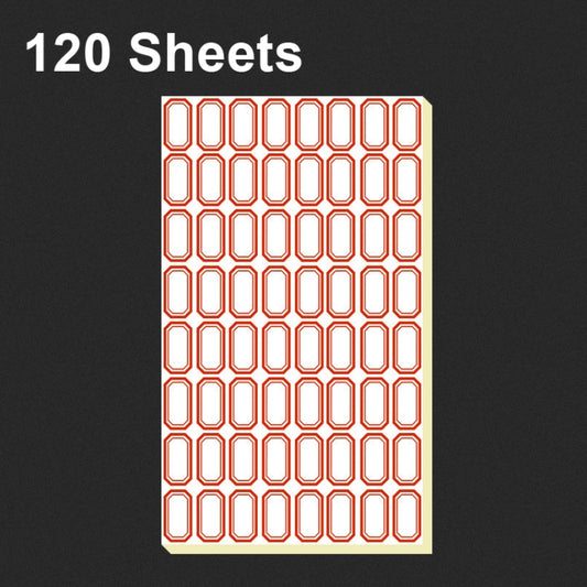 Self-adhesive label sticker sheet with small blank red-outline rectangles, dense grid