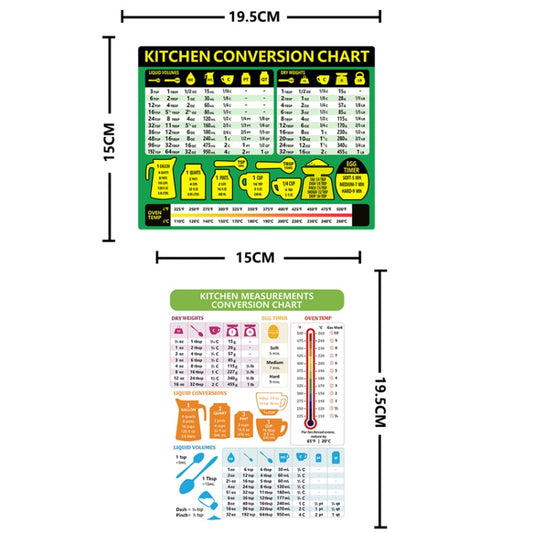 Kitchen conversion chart magnetic waterproof sticker set with two green measurement charts