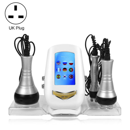 Beauty device kit with UK plug, white console and two silver applicator handles