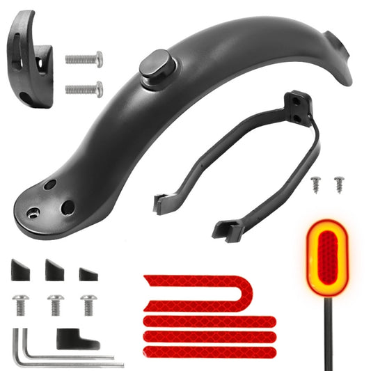 Electric scooter rear fender bracket cover set in black with mounting bracket and screws