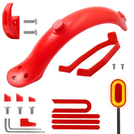 Electric scooter rear fender bracket cover set in red with mounting bracket and screws