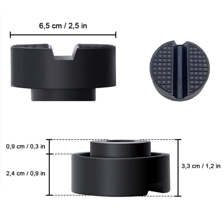 Black universal jack rubber block, side profile with mounting hole and tread