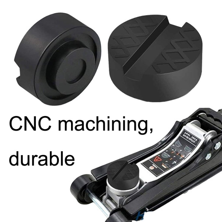 Black universal jack rubber pads, curved pieces with center hole and tread pattern