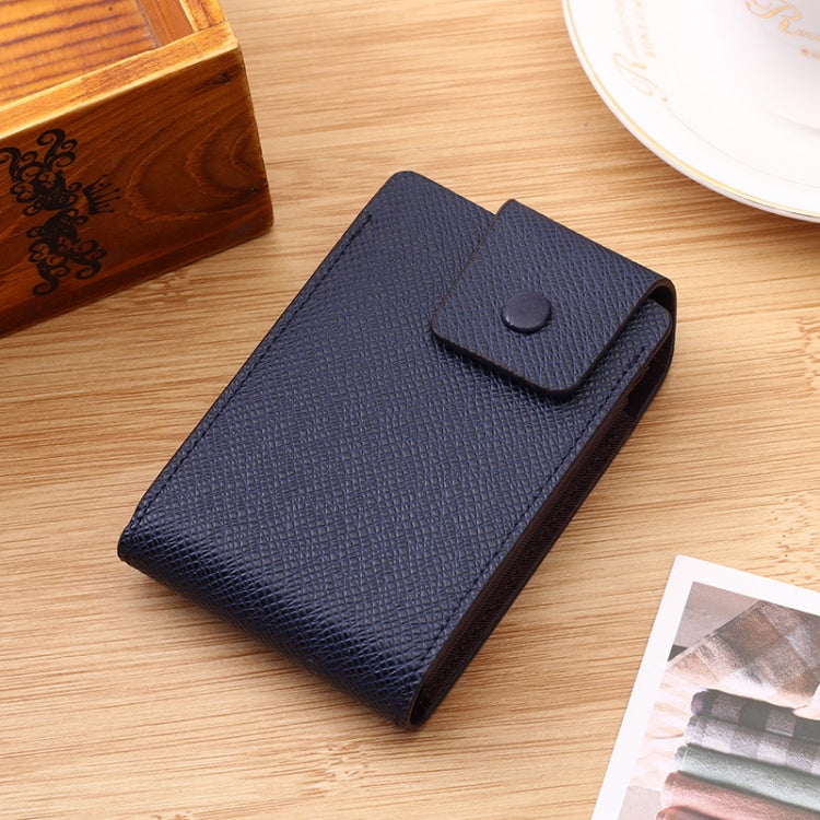 Large-capacity textured card holder, dark blue, snap-flap closure