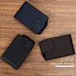 Textured card holders with snap-flap closure, three folded views