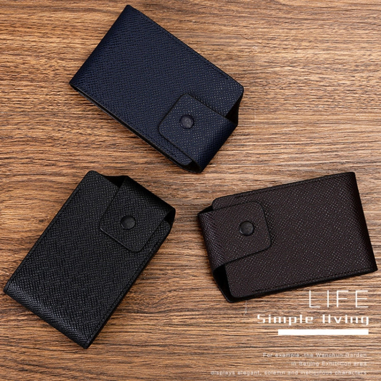 Textured card holders with snap-flap closure, three folded views