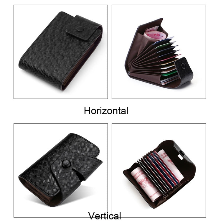 Card holder layouts: horizontal and vertical styles with snap closure