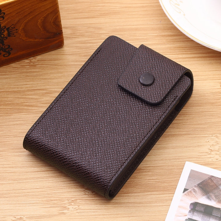Large-capacity textured card holder, coffee brown, snap-flap closure
