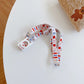 Kids beverage bottle lanyard strap, white with red fruit icons and lettering