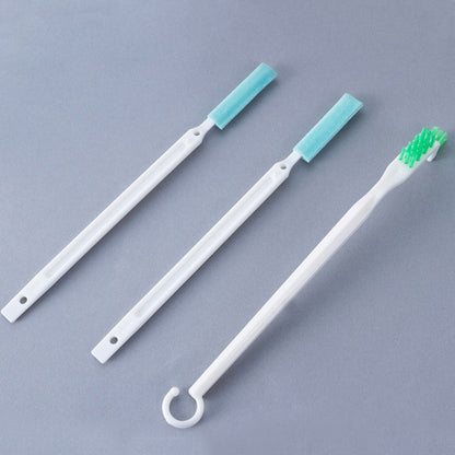 Three-piece crevice cleaning brush set with light-blue foam heads and green bristles