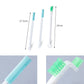 Three crevice brushes with white handles, light-blue foam covers, and green bristles