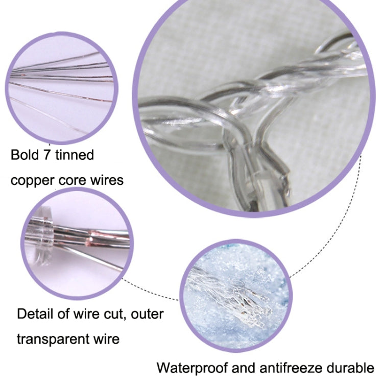 Waterproof LED string wire detail: transparent wire with copper core and cut ends