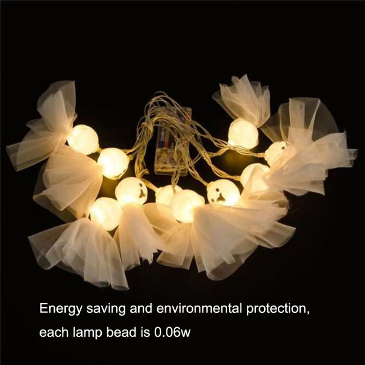 Warm white LED ghost string lights with tulle wing ornaments and glowing bulbs