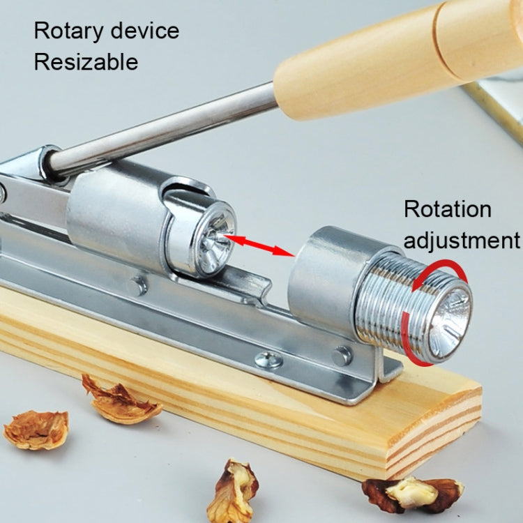Walnut cracker plier with rotary adjustment knob and wooden handle