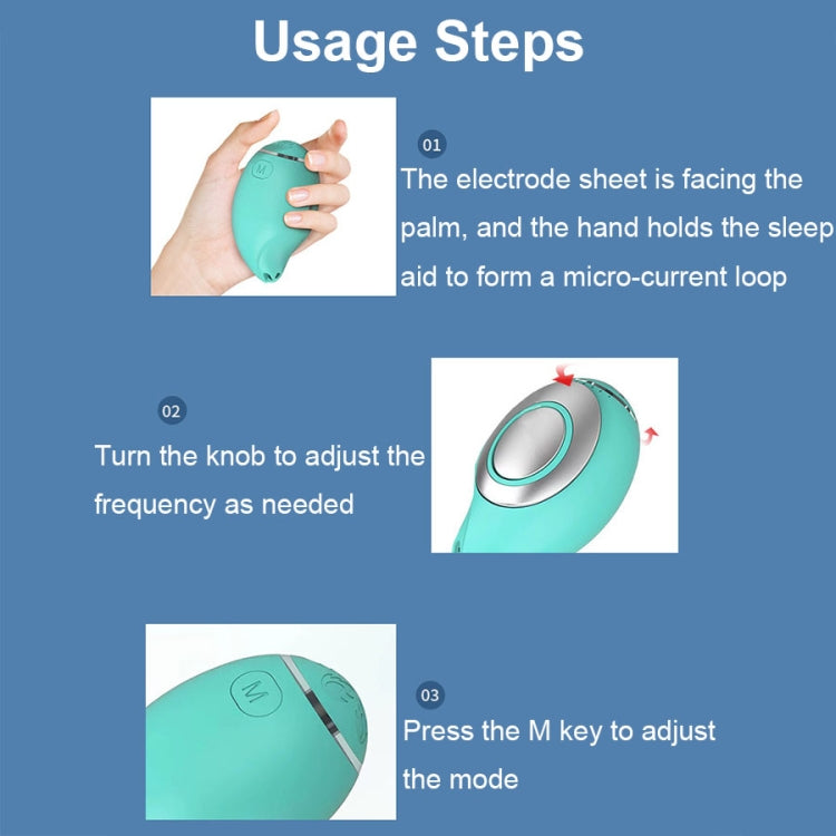 Green microcurrent sleep aid massage device held in hand for use