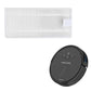 White pleated HEPA filter panel with tab, shown with gray robot vacuum