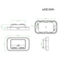 Technical dimension diagram of a compact black charger with two ports