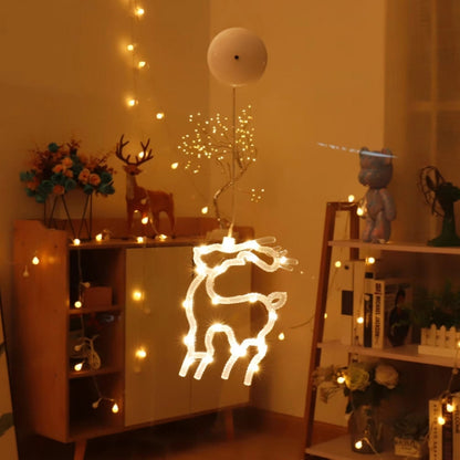 LED hanging reindeer outline decoration with warm white light