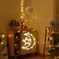 LED hanging crescent moon and star decoration with warm white light