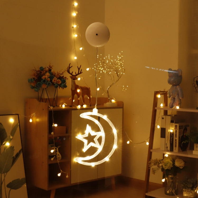 LED hanging crescent moon and star decoration with warm white light
