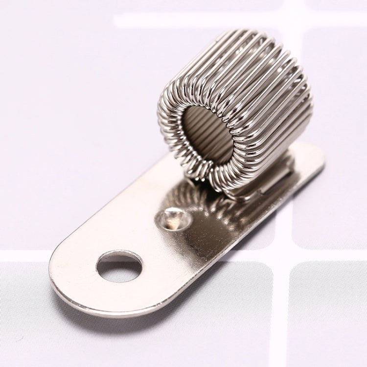 Metal pen holder clip with single coil ring and round mounting hole on base plate