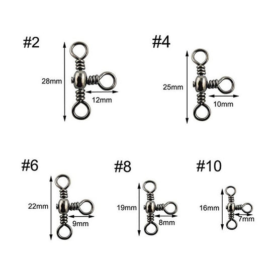 Swivel connector sizes shown as #2, #4, #6, #8, #10 with measurements