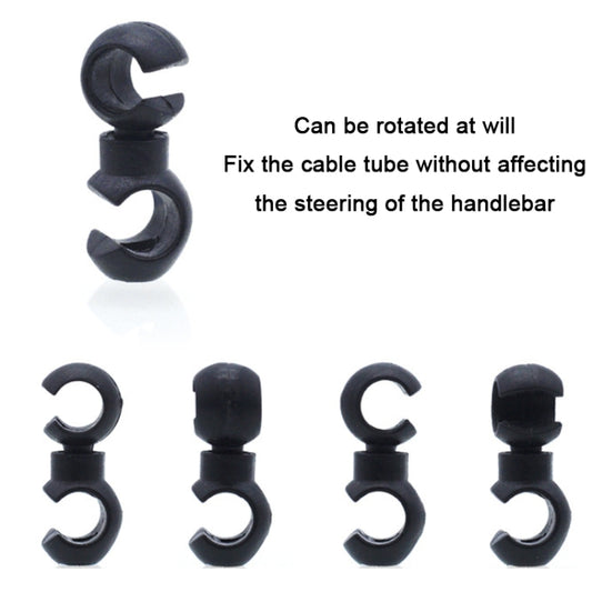 Bicycle shift cable buckle clips, black curved design with rotating head