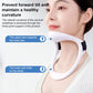 White cervical support collar with black strap, fitted around chin and neck