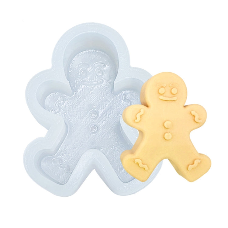 Christmas gingerbread and Santa silicone candle mold, white, two cavity shapes