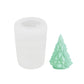 White silicone candle mold for tall cylinder candle, with small fir tree mold