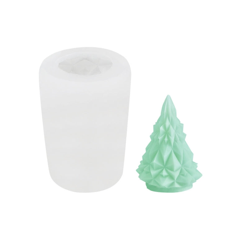 White silicone candle mold for tall cylinder candle, with small fir tree mold