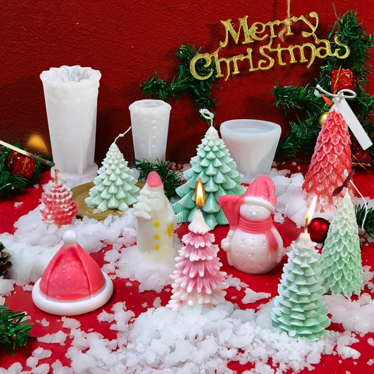 Christmas silicone candle mold set with assorted molded candles and tree shapes