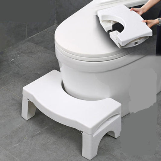 White folding toilet foot stool with non-slip platform and raised side supports