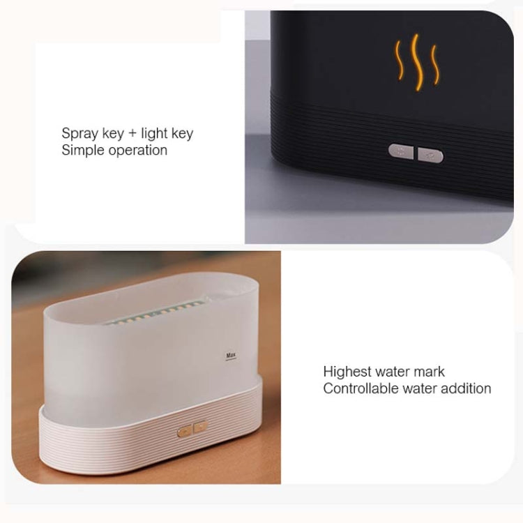 White flame aromatherapy humidifier with control buttons and water level indicator.