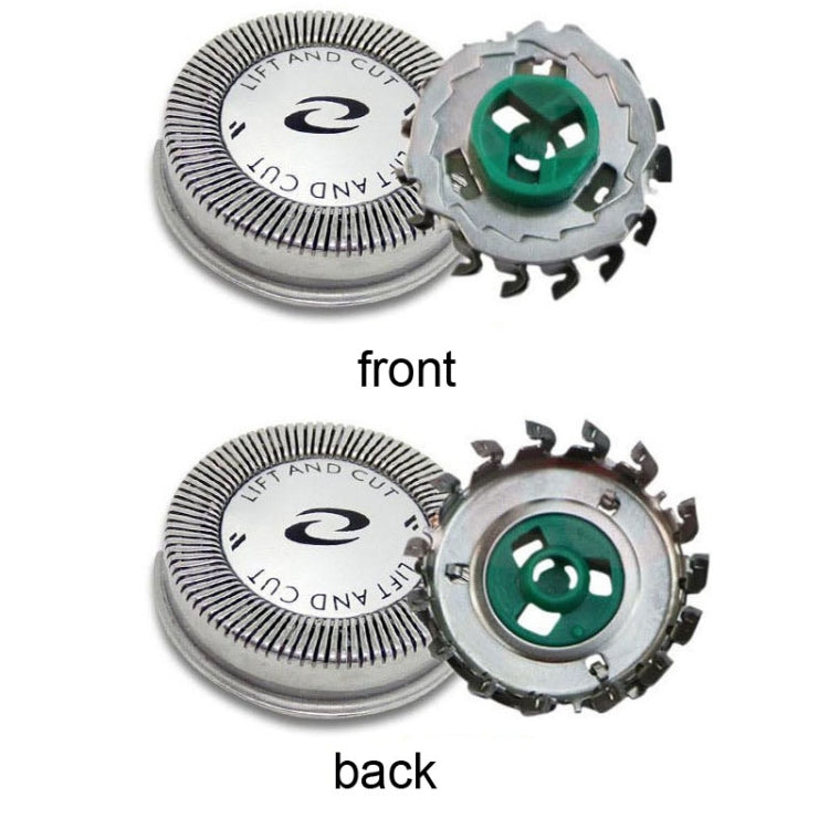 Double-layer cutter head knife net: two angles showing green center assembly and blade discs