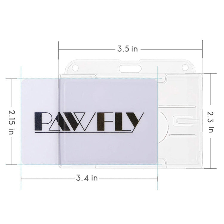 Horizontal frosted ID badge holder with PAVFLY card insert, inch size markings.