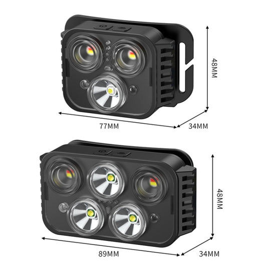 Headlamp size diagram showing 3- and 5-light versions with height and width