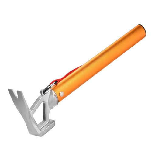 Orange ground nail hammer with V-claw nail puller and red lanyard