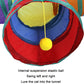 Rainbow cat tunnel interior with hanging yellow pom and elastic suspension ball.