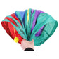 Rainbow collapsible tunnel fanned open, teal and purple mesh side panels.