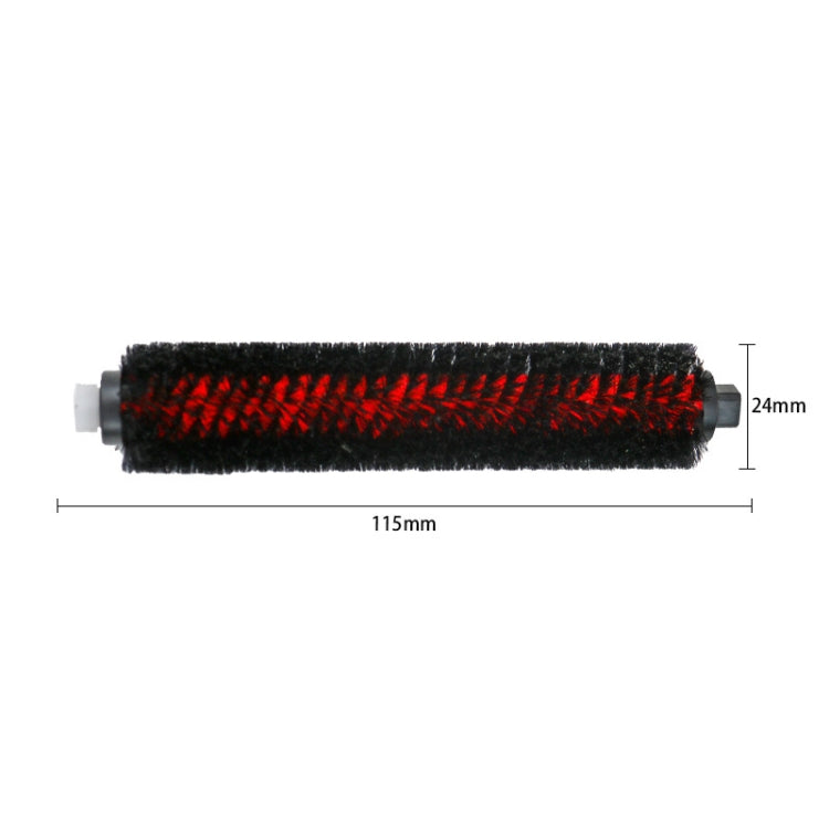 Robot vacuum main brush roller accessory with red and black bristles, size labeled