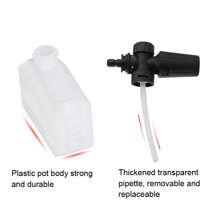 Foam spray pot with white tank and clear hose section, components shown