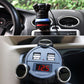 Silver-and-black 4-port USB car charger plugged in with LED voltage readout