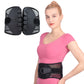 Black lumbar support belt with front disc pads and adjustable compression strap, worn
