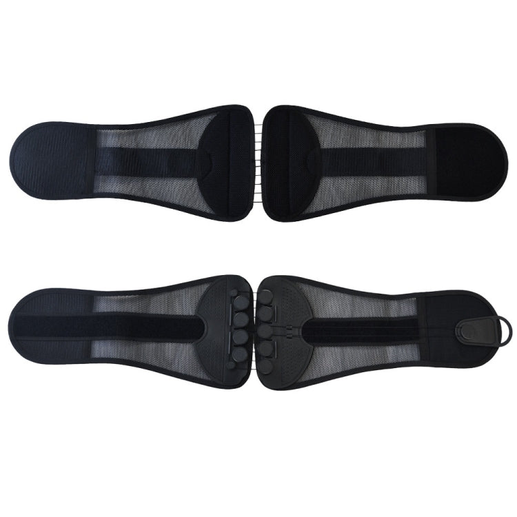 Pair of black lumbar support wraps with mesh straps and adjustable hook-and-loop tabs