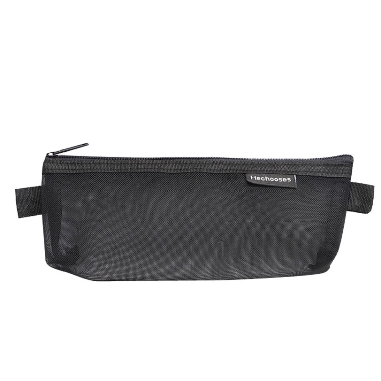Dark gray transparent mesh pen pouch with zipper and side handle tabs