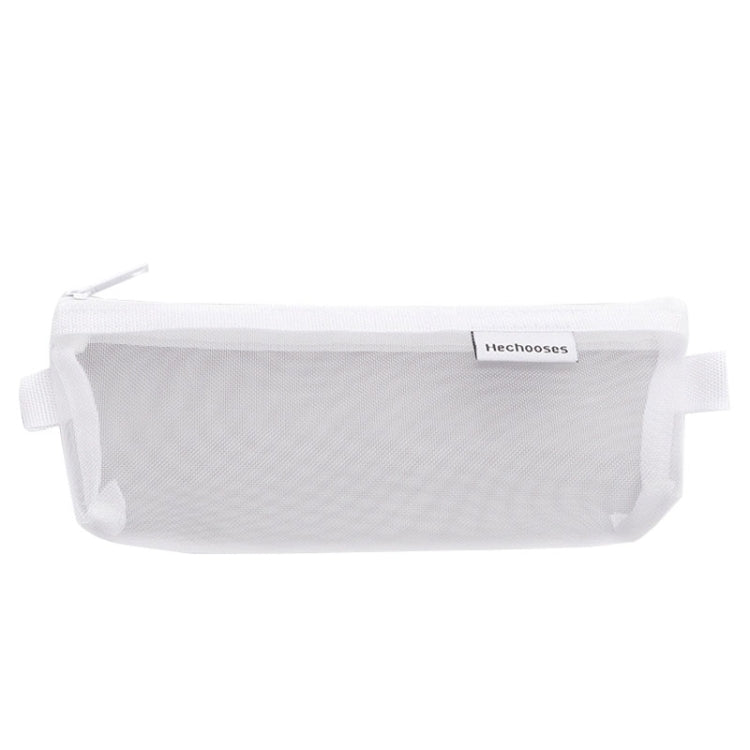 White transparent mesh pen pouch with zipper and side handle tabs