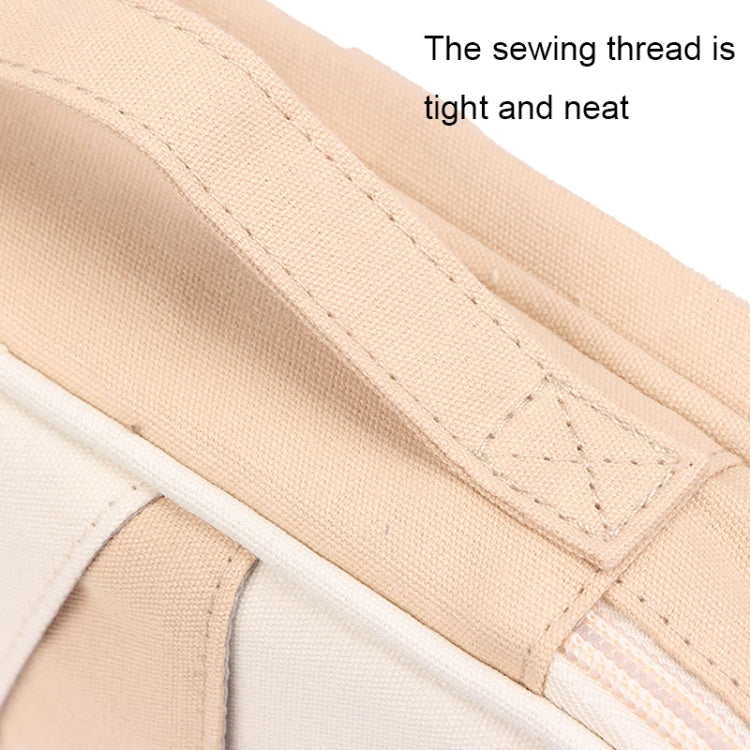Double-layer canvas pencil case, beige khaki with stitched seam detail.