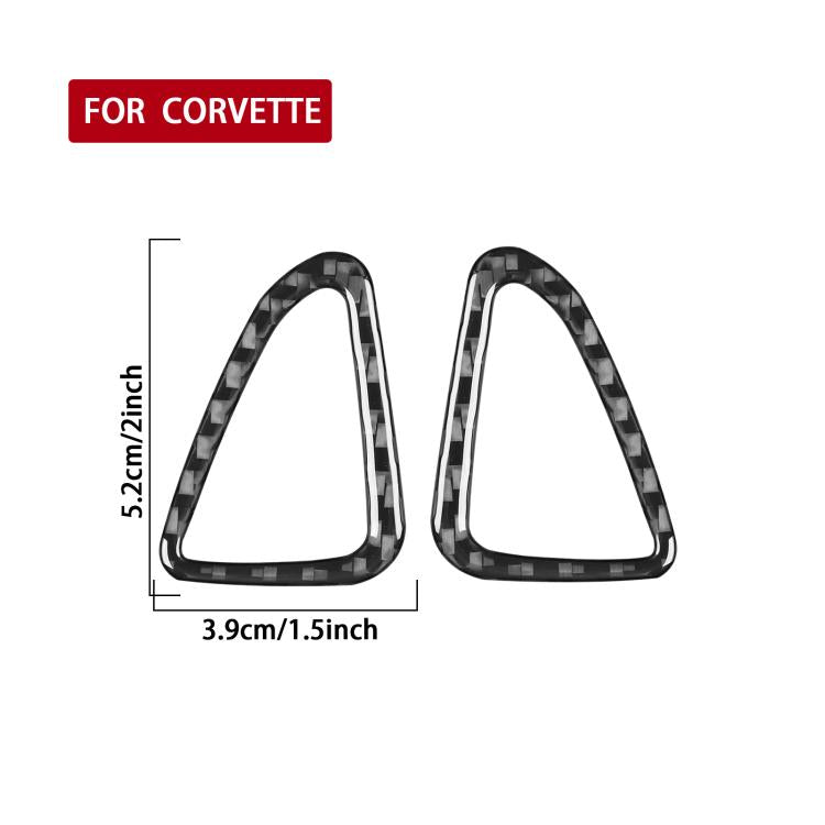 Two black carbon-fiber look door vent trim stickers with size markings on a white background